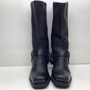 Vintage Black Leather Mid Calf Harness Boots 8.5